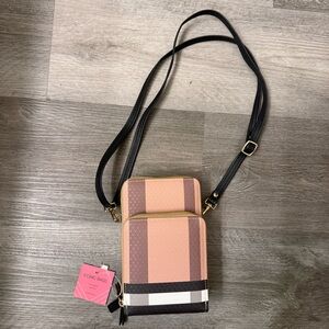 Chic Striped Crossbody Bag - Nude and Black